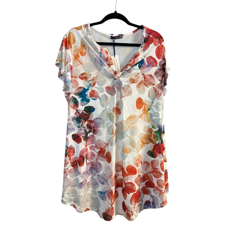 Azalea Women's Plus Size White Multicolor Leaf Sleeve Blouse Size 1XL New